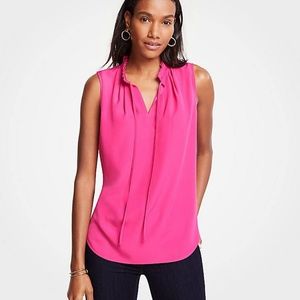 NWT Ann Taylor Tie Neck Pleat Ruffle Shell Pink L